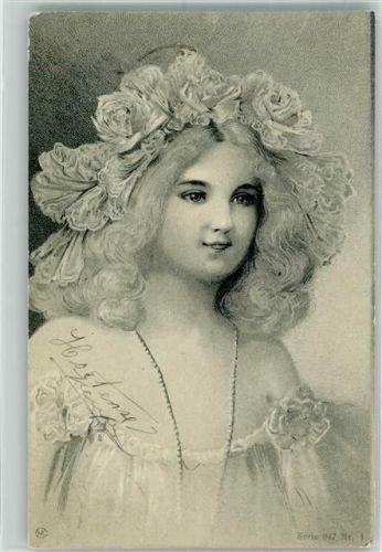 1903 Kind mit Blumenschmuck im gelockten Haar