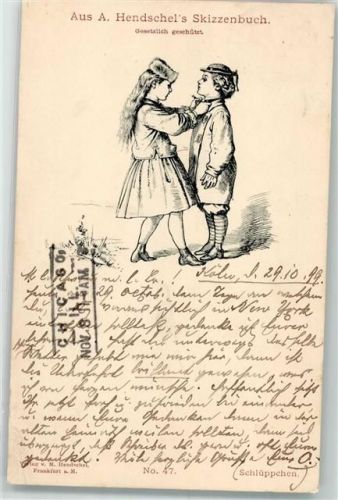 1899 Aus Hendschel's Skizzenbuch No. 47 Schlüppchen Schwester hilft dem Bruder beim korrekten Sitz der Kleidung