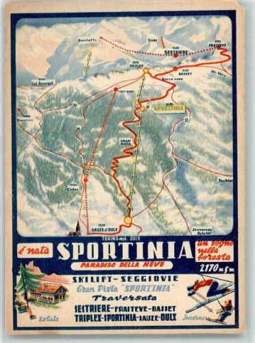 Oulx Skilift Sportina Landkarte Lithographie