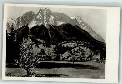 Obergrainau 1935 mit Kirche St. Johannes Künstlerbild Fotograf Seichter, Paul