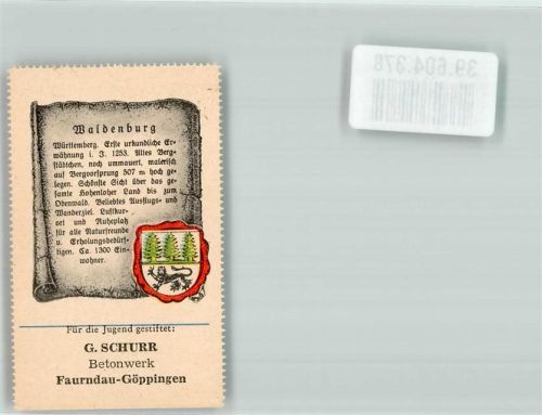Waldenburg Wappen und Chronik Sammelmarke Nr. 513 Deutscher Heimatdienst