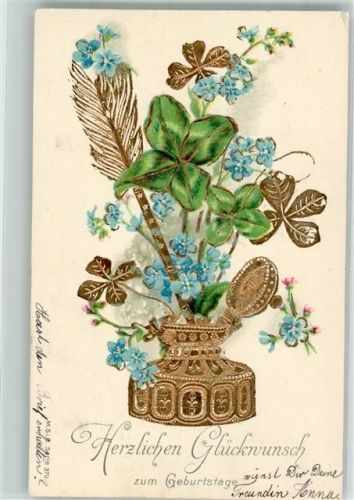 1907 Glückwunsch Geburtstag Klee Vergissmeinnicht M.S.i.B. Serie 370