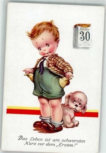 Nr. 2361 Junge mit leeren Hosentaschen und traurigem Hund Kalenderblatt 30 Das Leben ist am schwersten kurz vor dem Ersten! EAS