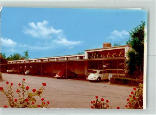 Leipheim Motel Auto VW Käfer Ort handschriftlich Foto Original aus Archiv eines Ansichtskartenverlags