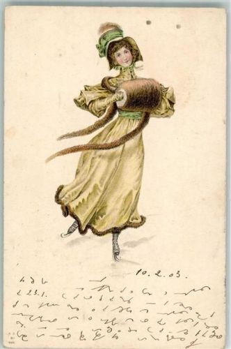 1903 Frau auf Schlittschuhen im eleganten Kleid Hutmode