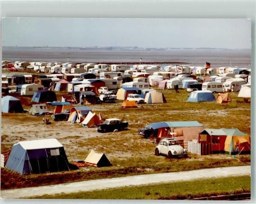 Tossens Foto Original aus Archiv eines Ansichtskartenverlags Campingplatz VW Käfer Ort handschriftlich