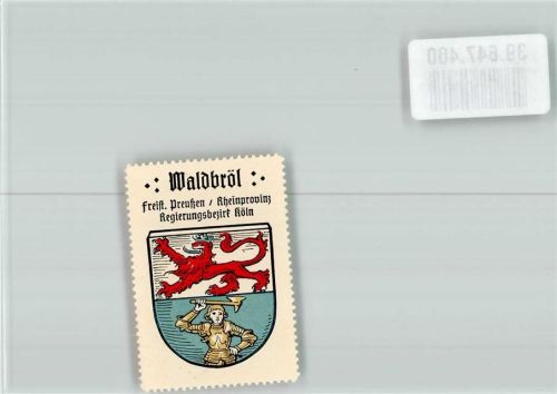 Waldbröl Vignette Wappen roter Löwe blaue Zunge Krone goldene Rüstung Axt