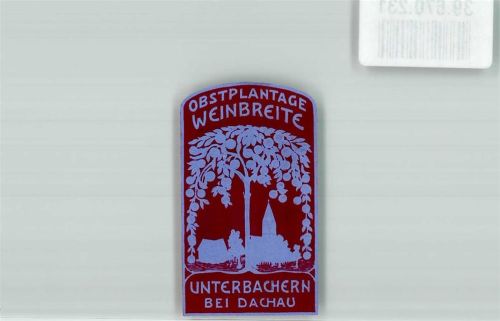 Unterbachern Obstplantage Weinbreite Baum Kirche Reklamemarke