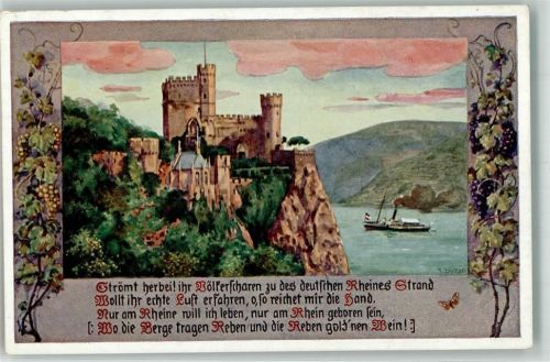 Stolzenfels 1916 sign. Durst T. Burg Raddampfer