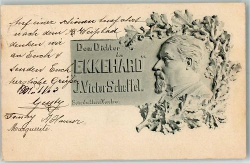 1904 Lorbeerumranktes in Stein gehauenes Bildnis des Dichters