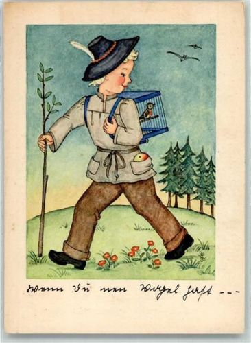 1942 Wandern Vogelkäfig auf dem Rücken