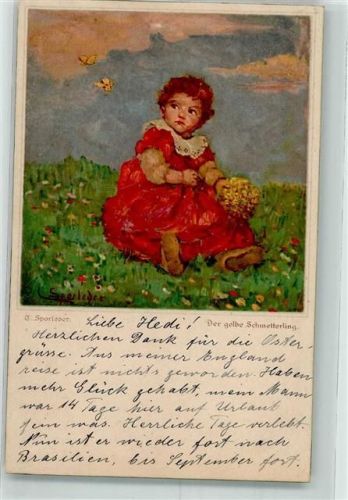 1926 Nr. 1337 sign. Sporleder Kind Schmetterlin Blumenwiese