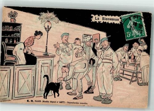 Herzlich Willkommen Soldaten Gasthaus Katze E.R. Paris Modele depose no. 14877