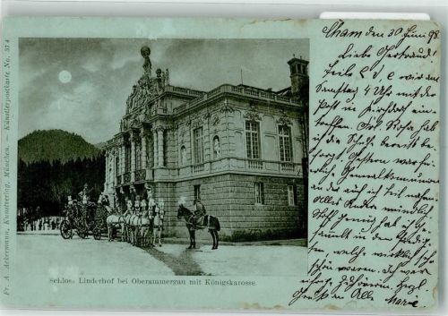 Linderhof 1898 Königliche Kutsche vor dem Schloss Verlag F.A. Ackermann No. 373