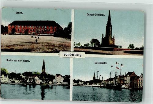 Sonderburg 1932 Schloss Düppel Denkmal Kirche Hafen