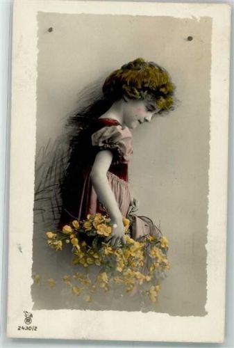 1909 Serie 2430/2 Mädchen Kind mit Blumen Passepartout koloriert