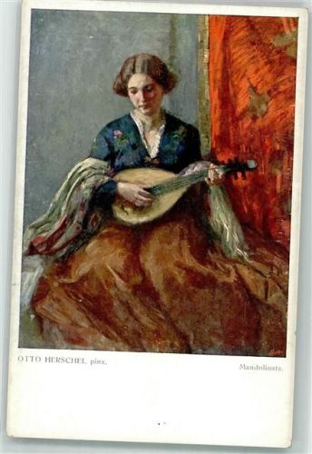 Frau spielt Mandoline sign. Herschel Otto Galerie Wiener Künstler Nr. 298