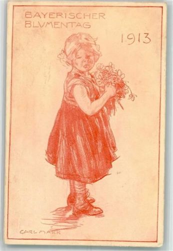 1913 sign. Marr, Carl Bayerischer Blumentag Mädchen mit einem Strauß Blumen