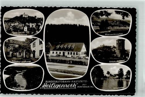 Heiligenroth Blick zum Schloss Schwimmbad Wolfsturm Autobahn-Raststätte Oldtimer
