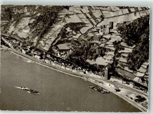 St. Goarshausen Fliegeraufnahme Burg Katz Binnenschiffe Verladekran