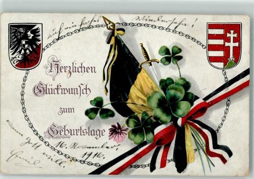 1916 Geburtstag Glückwunsch Klee Wappen K.B.L. 1532