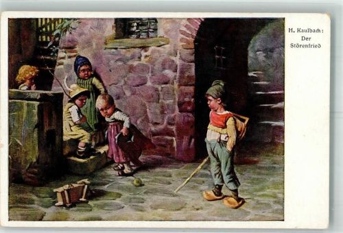 Der Störenfried Kinder fühlen sich vom älteren Jungen im Spiel gestört Dresdner Künstler-Karte Nr. 750