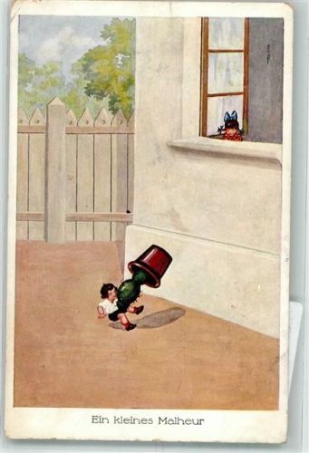 1924 Mädchen am Fenster lässt einen Kaktus auf einen Jungen im Garten fallen Humor WSSB 5986