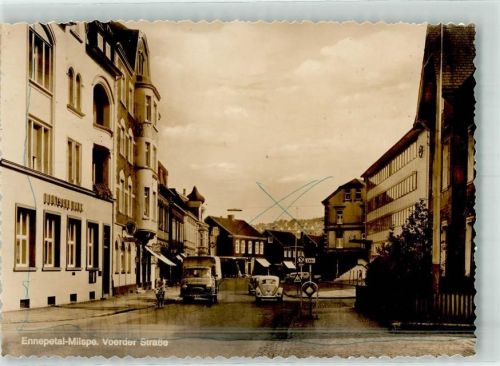 Milspe Foto Original aus Archiv eines Ansichtskartenverlags Voerder Straße VW Käfer LKW Striche auf der Bildseite