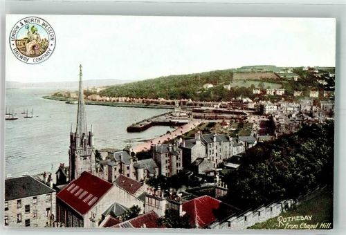 Rothesay Baile Bhòid mit Trinity Kirche und Hafen Werbung London & North Western Railway Company Motiv Großbritannien Werbe AK