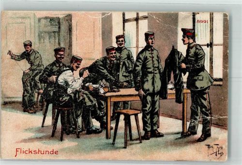 Karikatur Militär WK I Flickstunde