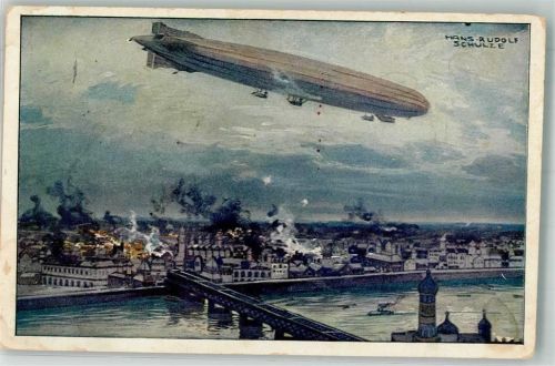 Warschau 1915 Luftschiff Schütte Lanz Warschau bombardierend sign. Hans Rudolf Schulze