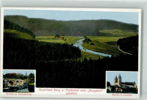 Rochlitz Rochlitzer Berg u. Muldental vom Burgstall gesehen Brücke in Wechselburg