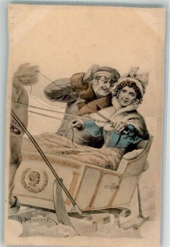 Frau an den Zügeln eines Pferdeschlittens Winter