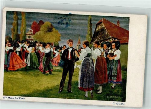 1914 sign. Spindler C. Der Hahn im Korb Tracht