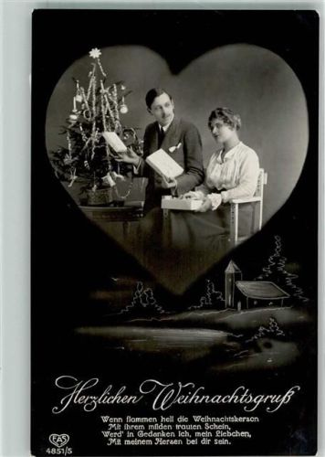 Serie 4851/5 Weihnachten geschmückter Tannenbaum im Herz das Ehepaar EAS 1917 Fotomontage AK