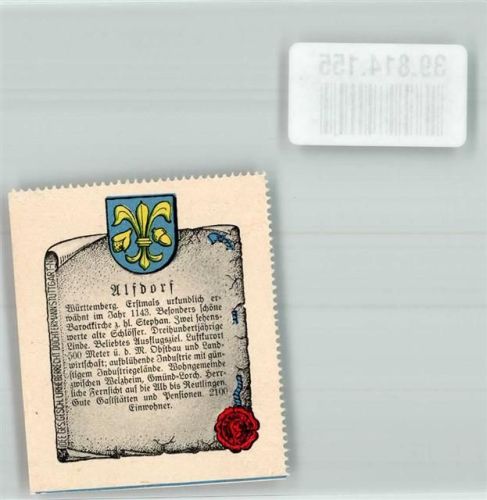 Alfdorf Chronik Wappensammelmarke Nr. 134