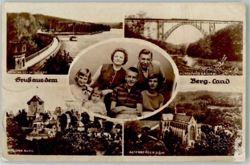 Altenberge 1965 Remscheider Talsperre Schloss Burg Dom Eisenbahn-Brücke Ort handschriftlich Foto AK