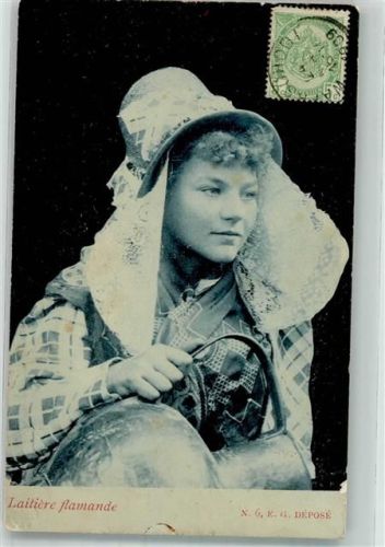 Tracht Flämische Milchmagd Briefmarke Bildseite Trachten Belgien 1909 Foto AK