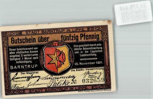 Barntrup 1921 50 Pfennig Gutschein No. 032659