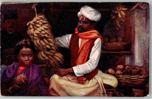 Banana-Seller Marktszene Tucks Oilette Serie VII Native Life in Indien