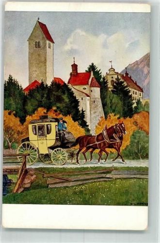 Rauhenzell Serie XXIV , 3 sign. Hoess , Postkutsche