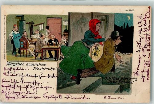 Nr. 6468 Ehe Ehefrau bringt den Trinker nach Hause Lithographie