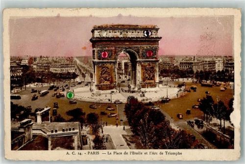 Paris mit Glimmer/Glitzerauflage Arc de Triumphe Omnibus Autos AC Nr.14