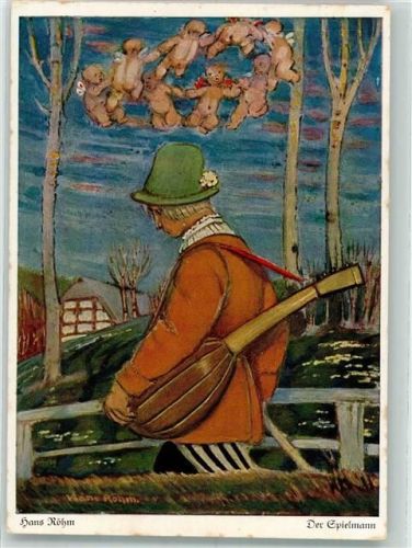 Der Spielmann sign. Röhm Hans Mandoline Engel