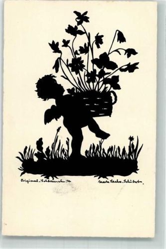 Scherenschnitt Engel Blumen Meissner u. Buch Kunstkarte Nr. 3027