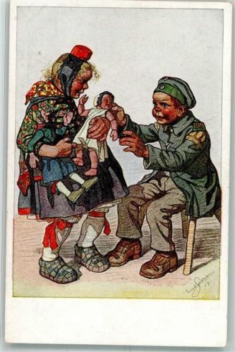 1917 Hessische Trachten Nr. 35 Soldat WK I möchte die Puppe von einem Mädchen in Tracht haben