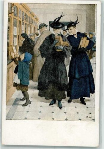 Kriegspostkarte Nr. 15 Junge Frauen geben die Post für ihre Männer an der Front auf Verlag Albert Langen