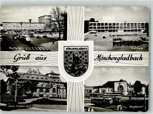 Mönchengladbach 1963 Geschäft Haus Westland kaiser Friedrich Halle Hauptbahnhof VW Käfer OmnibusTheater Wappen