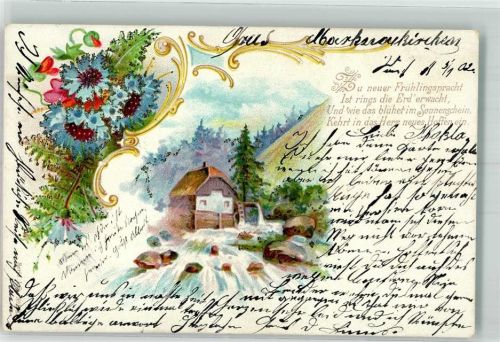 1902 mit Glimmer/Glitzerauflage Enzian Bach Spruch