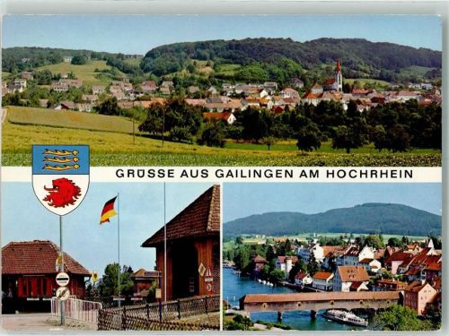 Gailingen mit Kirche St. Dionysius Zoll Grenze Rheinbrücke Verlag Grötzinger 1506